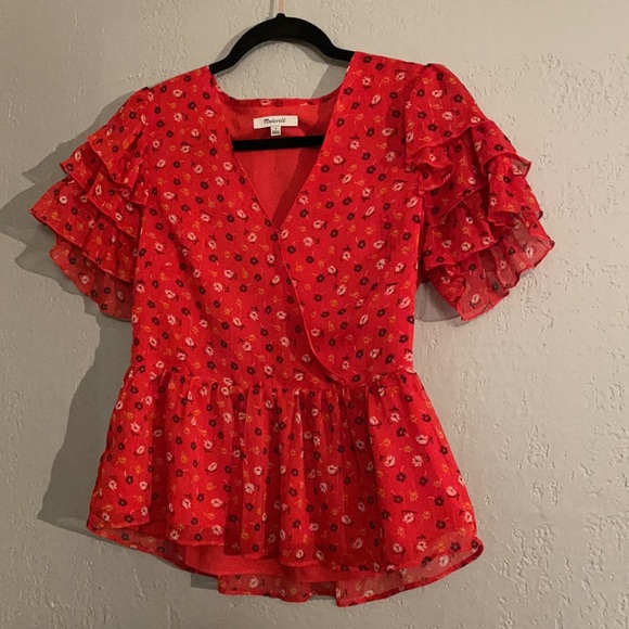 Madewell Tiered-Sleeve Peplum Top size 6 - Picture 4 of 11